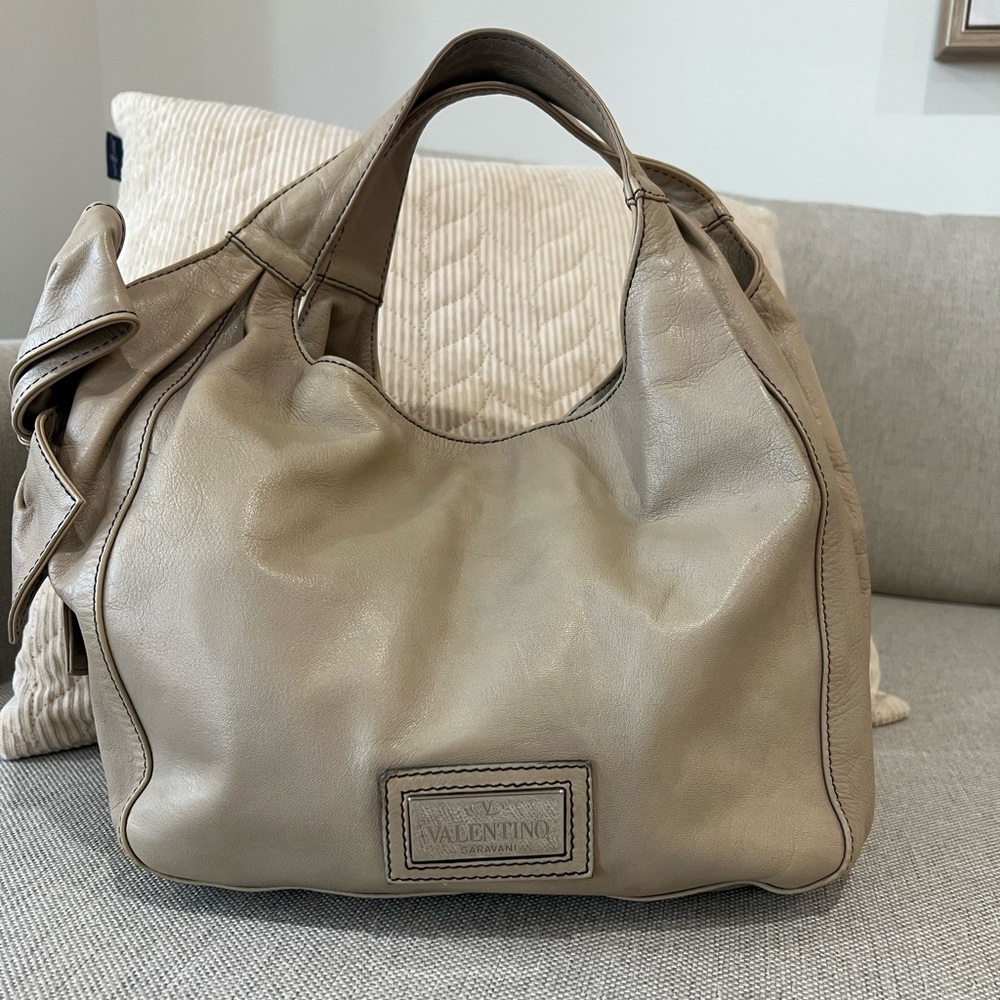 Valentino Beige Leather Hobo Bag